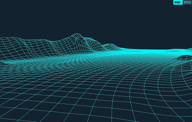 3D Wireframe Terrain Wide Angle  EPS10 Vector