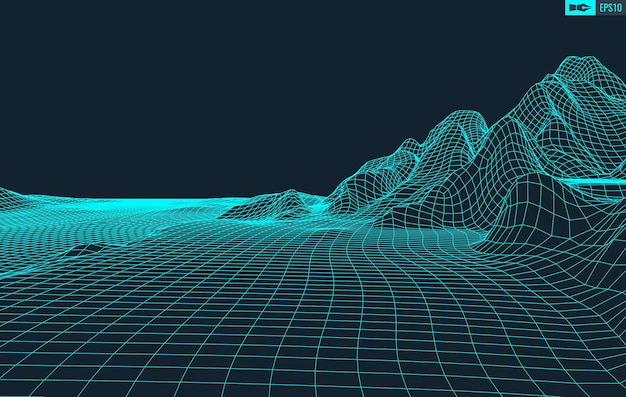 Vector 3d wireframe terrain wide angle eps10 vector