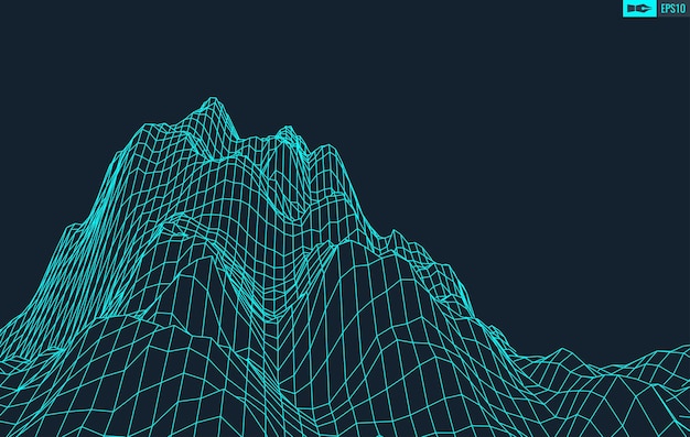 3d wireframe terreno grandangolare eps10 vettore