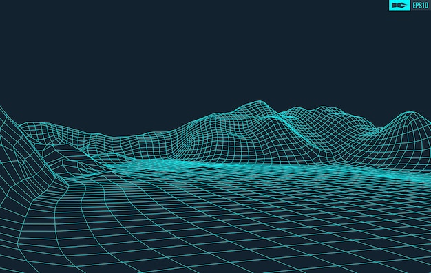 3D Wireframe Terrain Wide Angle EPS10 Vector