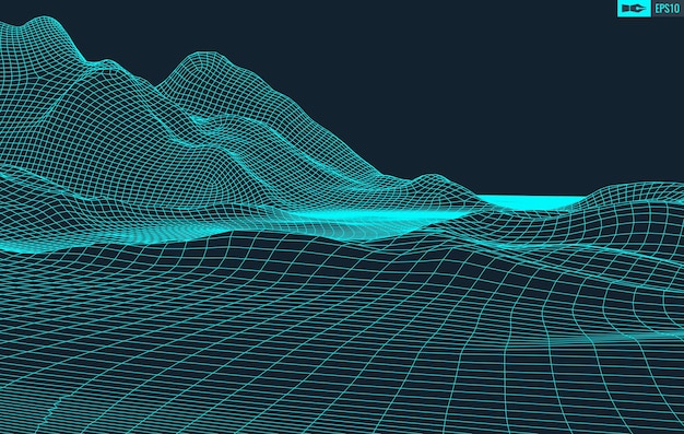 3d wireframe terreno grandangolare eps10 vettore