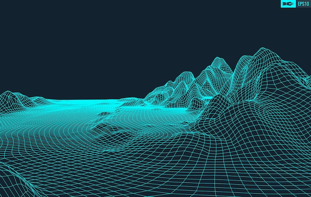 Vector 3d wireframe terrain wide angle  eps10 vector