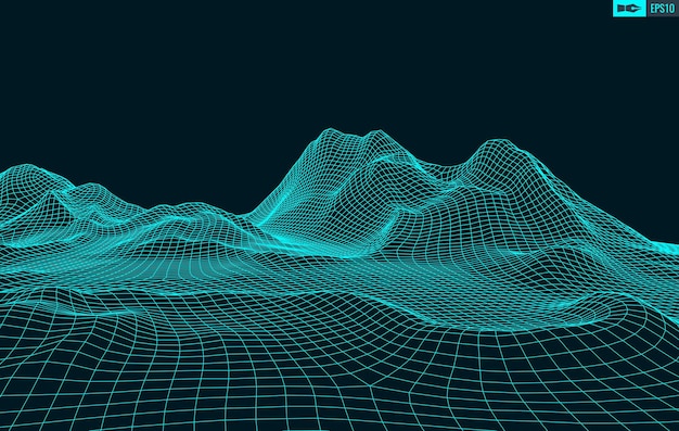 3D Wireframe Terrain Широкоугольный вектор EPS10