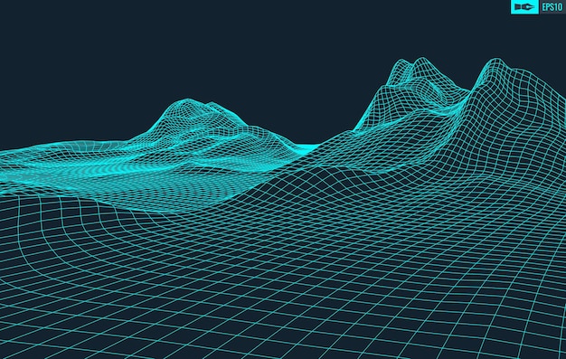 3D Wireframe Terrain Wide Angle  EPS10 Vector