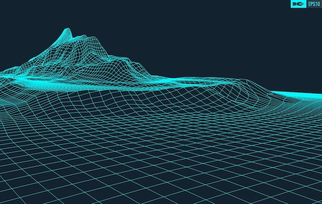 3D Wireframe Terrain Wide Angle  EPS10 Vector