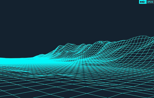 Vector 3d wireframe terrain wide angle eps10 vector