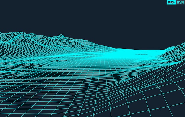 3D Wireframe Terrain Wide Angle EPS10 Vector