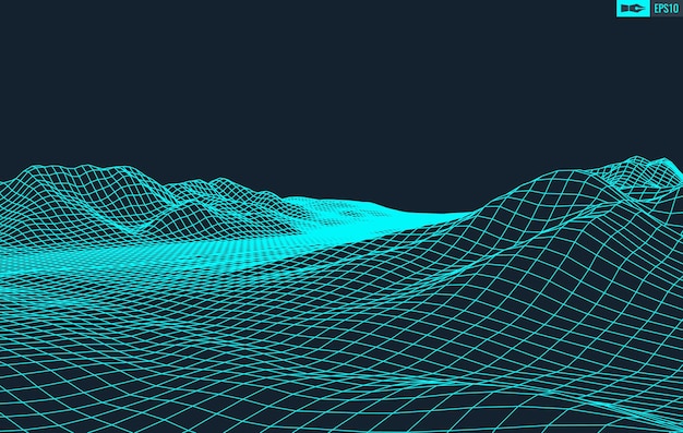 3d wireframe terreno grandangolare eps10 vettore