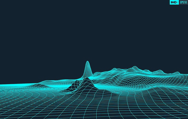 3d wireframe terrain wide angle eps10 vector