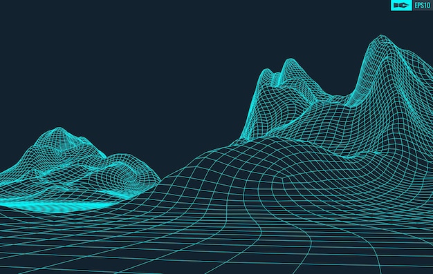 Vector 3d wireframe terrain wide angle eps10 vector