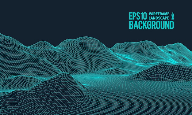 3D Wireframe Terrain Широкоугольный вектор EPS10
