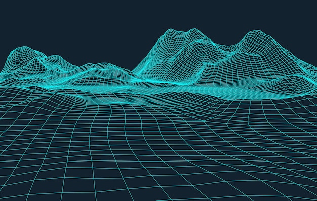 3D Wireframe Terrein Groothoek EPS10 Vector