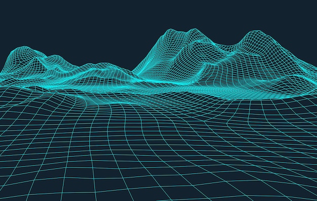 3d wireframe terrein groothoek eps10 vector