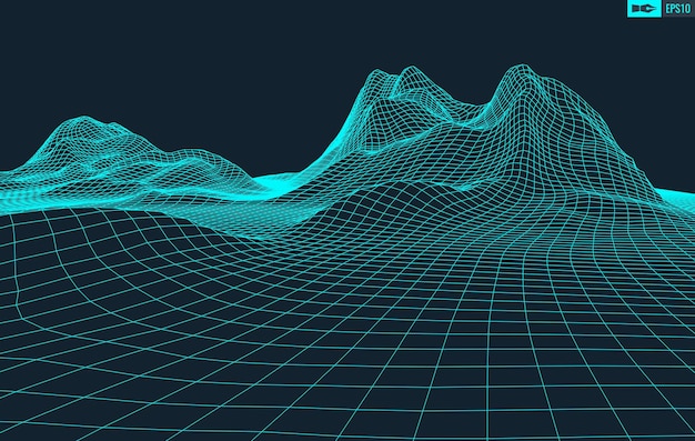 3D Wireframe Terrein Groothoek EPS10 Vector