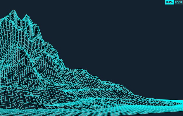 3d wireframe terrein groothoek eps10 vector