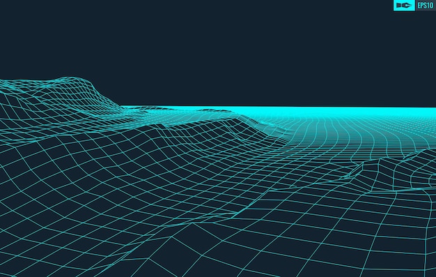 3D Wireframe Terrein Groothoek EPS10 Vector