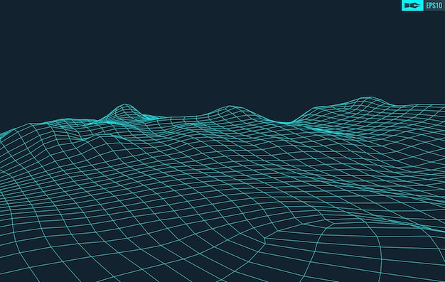 3D Wireframe Terrein Groothoek EPS10 Vector