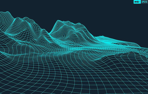 3D Wireframe Terrein Groothoek EPS10 Vector