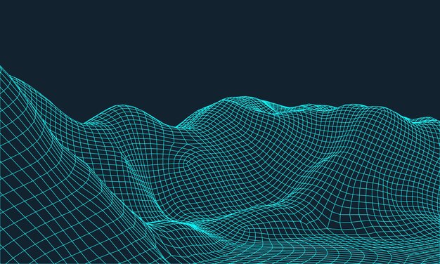 3D Wireframe Terrein Groothoek EPS10 Vector