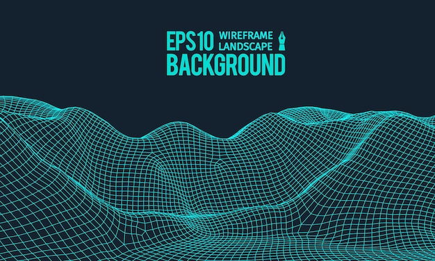 3D Wireframe Terrein Groothoek EPS10 Vector
