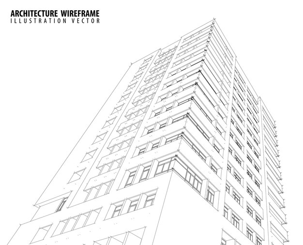 Vector 3d wireframe van het ontwerp van de schets van het gebouw vector