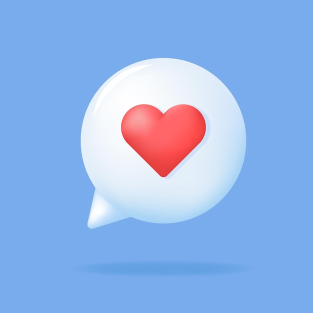 3d-witte chat-zeepbel met rood hart liefdesbericht zoals meldingsnetwerkclient sociale media