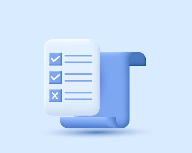 3d witte klembord checklist op blauwe achtergrond