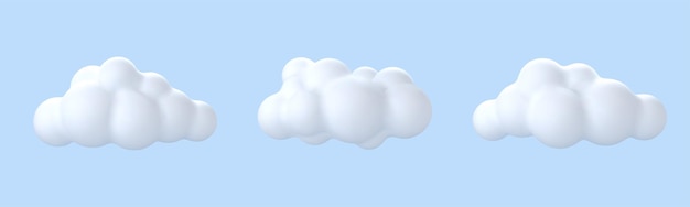 3D witte wolken geïsoleerd op blauwe achtergrond Ronde cartoon wolk iconen Vector 3d illustratie