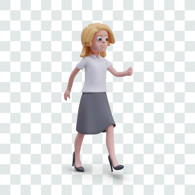 Vector 3d woman with displeased face steps forward female character is annoyed disappointed