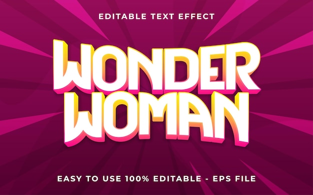 3d wonder vrouw gradiënt glinsterende tekst stijl effect sjabloon bewerkbare tekst effect