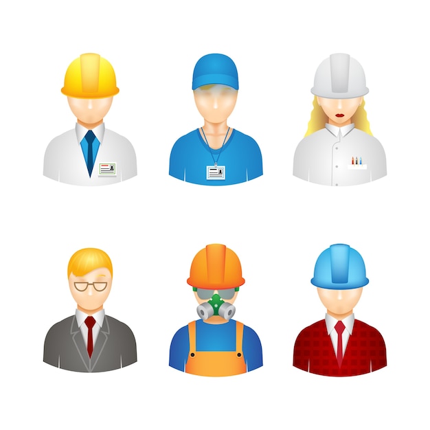 3d иконки рабочих: строитель, менеджер, инженер и технолог