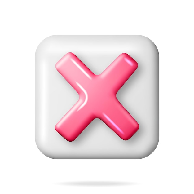 3D Wrong Button in Square Shape Red No or Incorrect Sign Render Red Checkmark Tick Represents Rejection Wrong Choice Concept Cancel Error Stop Disapprove or Negative Symbol Vector Illustration