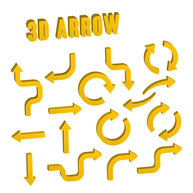 3d yellow arrow set collection over white background