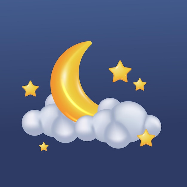 3d yellow cute crescent moon and star with cloud for sweet dreams lullaby baby concept