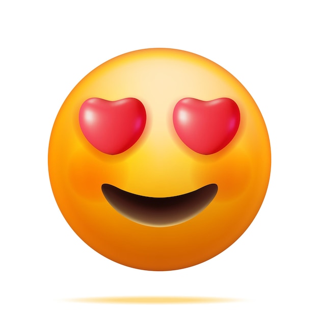 3D Yellow Happy Emoticon with Heart Shaped Eyes