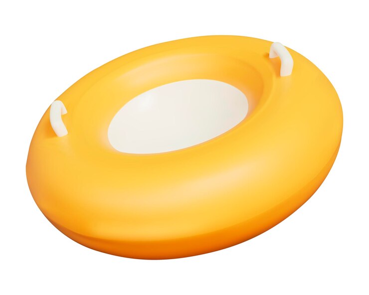 Vector 3d yellow round inflatable sledges or tubing for winter driving from a hill stock vector illustration on isolated background
