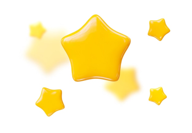 Vector 3d yellow stars with blur effect cartoon style vector illustration on white isolated background