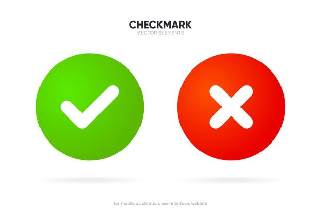 Vector 3d yes or no icon green tick symbol and red cross sign in circle checkmark and check approval icon