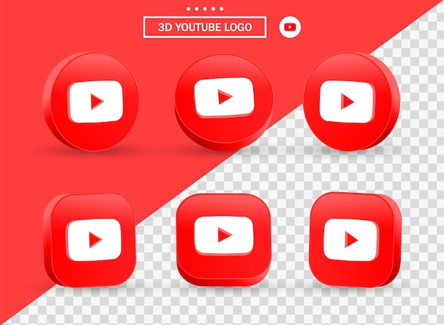 Вектор 3d логотип youtube в современном стиле, круг и квадрат для логотипов значков социальных сетей