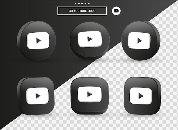 3d youtube-logopictogram in moderne zwarte cirkel en vierkant voor logo's van sociale media-pictogrammen