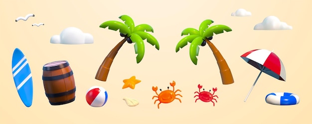3D zomer strand objecten