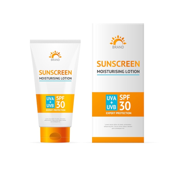 3d zonnebrandcrème vochtinbrengende lotion crème buis met kartonnen verpakkingsdoos set huidbescherming concept