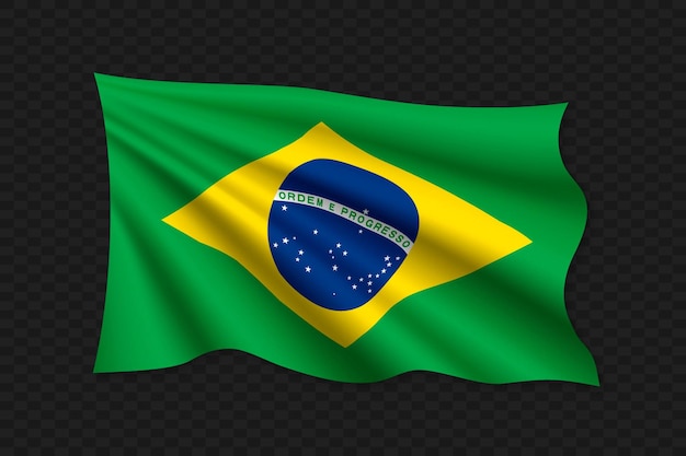 3D zwaaiende vlag van Brazilië Vector illustratie