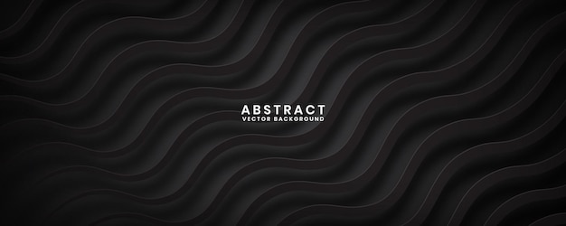 3D zwarte geometrische abstracte achtergrond overlap laag op donkere ruimte met golven effect decoratie