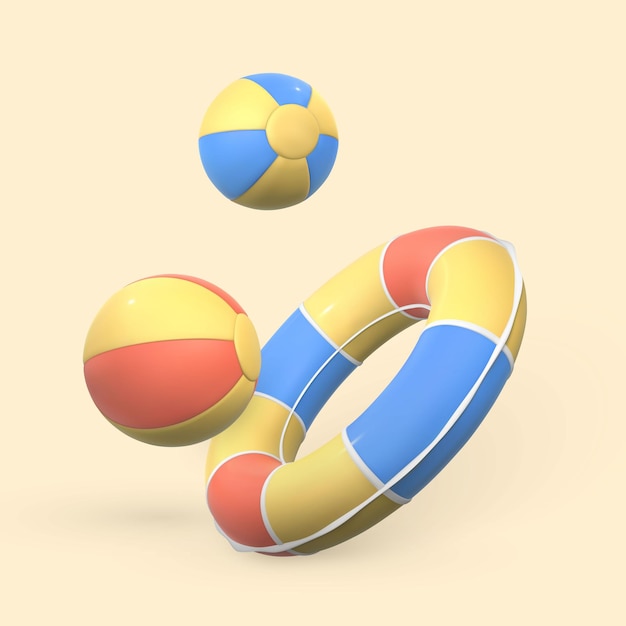 3d zwemring en zwembal op lichte achtergrond zomertijdsymbool vectorillustratie