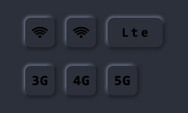 3g, 4g, 5g, lte and wifi sign. wireless connection button. neumorphic ui ux 