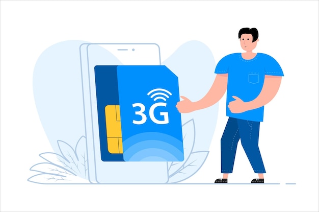 Tecnologia di rete 3g sistemi internet servizio di telecomunicazione l'uomo si trova vicino