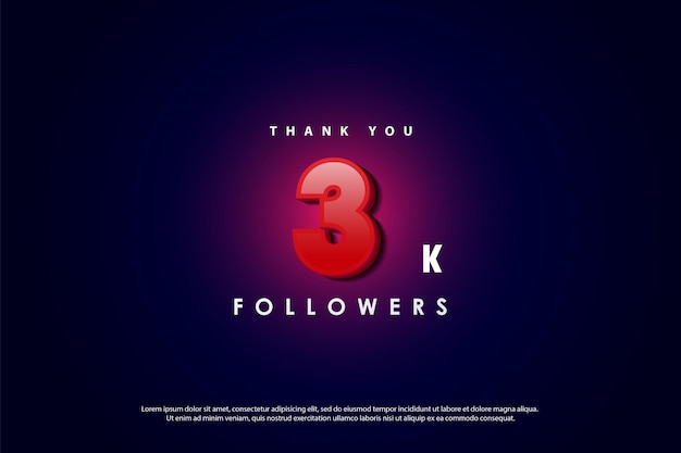 3k followers on red light background and red numbers.
