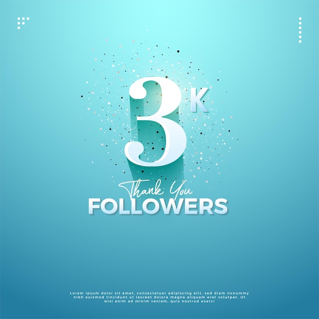 Vector 3k followers with light effect background from above the numbers design premium vector