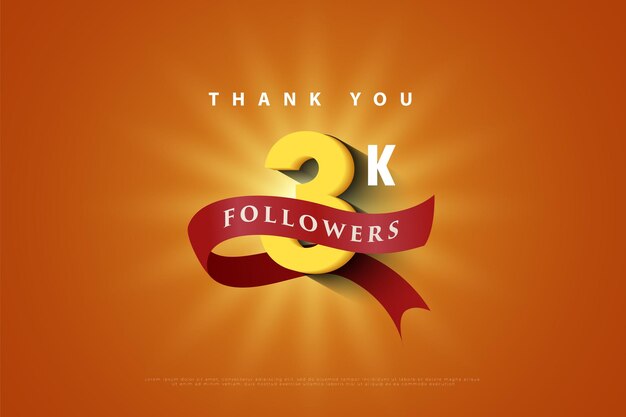 Vector 3k followers with numbers wrapped in red ribbon.